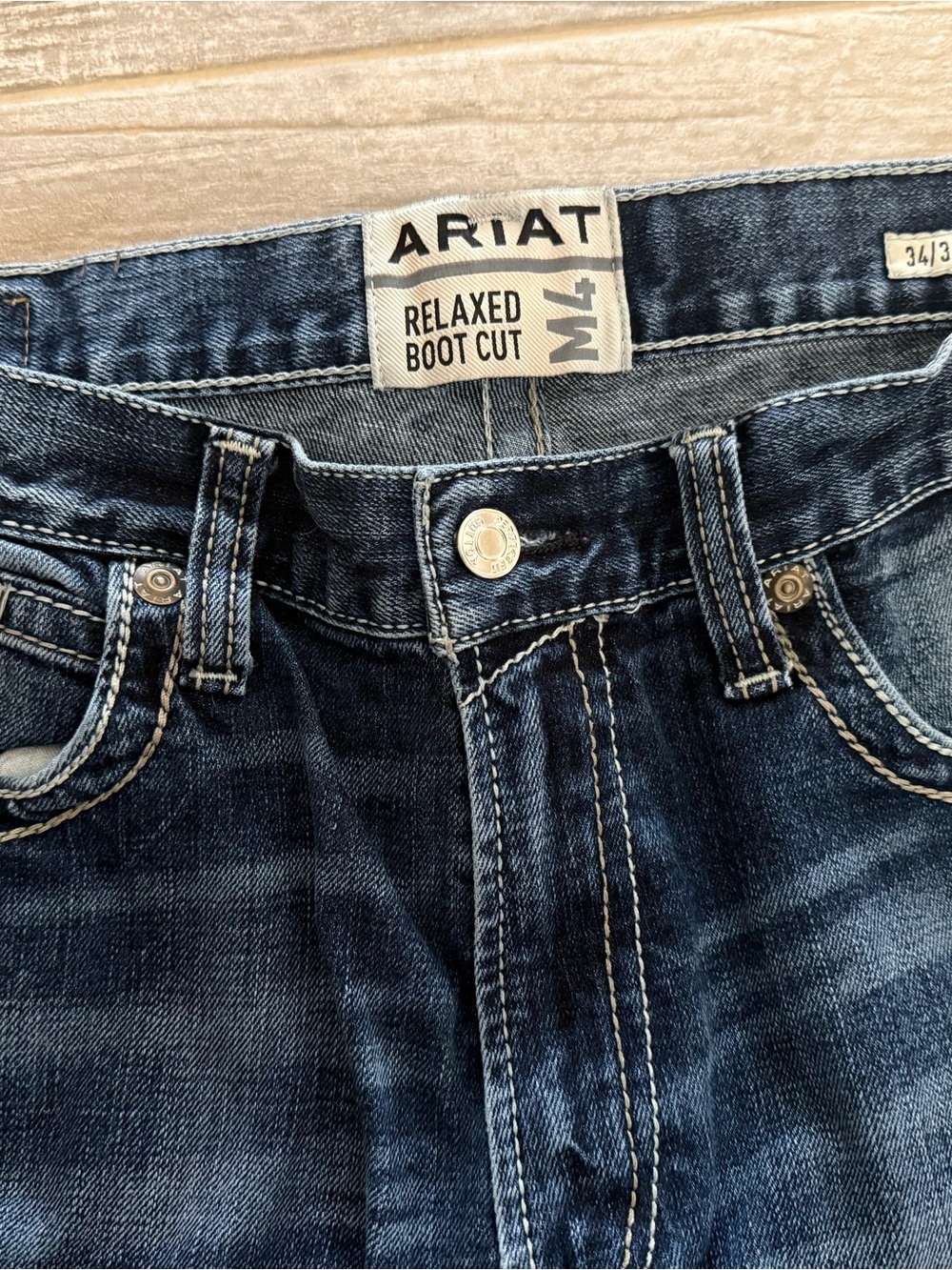 Ariat Relaxed Boot Cut Jeans in Distressed  Blue Wash